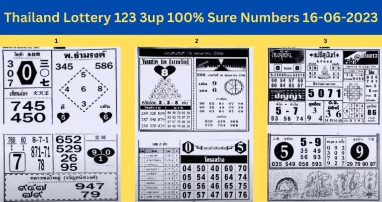 Thailand Lottery 123 3up Sure Numbers 16-06-2023